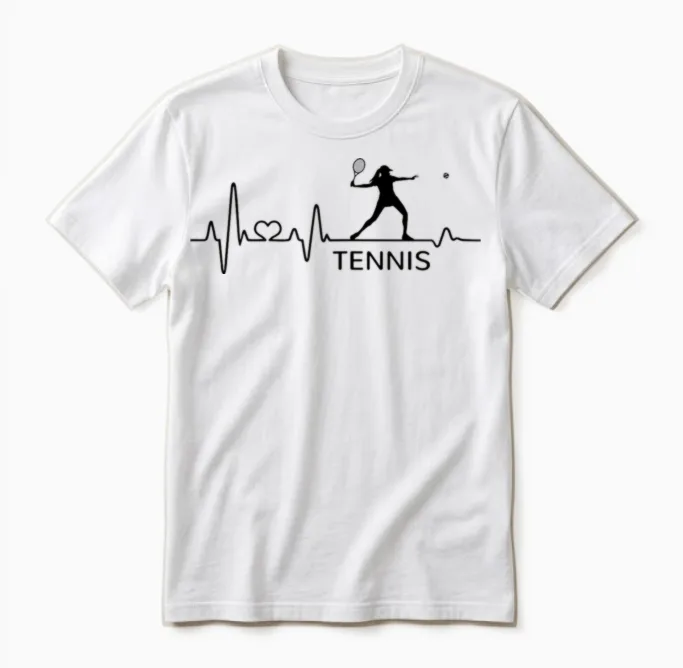 Tennis Tennis Player Gift Heartbeat Women's Girls T-Shirt, Gray Unisex T-Shirt in White