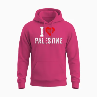 Funny Retro Design I Love Palestine with a Red Heart Unisex Hoodie - Heliconia