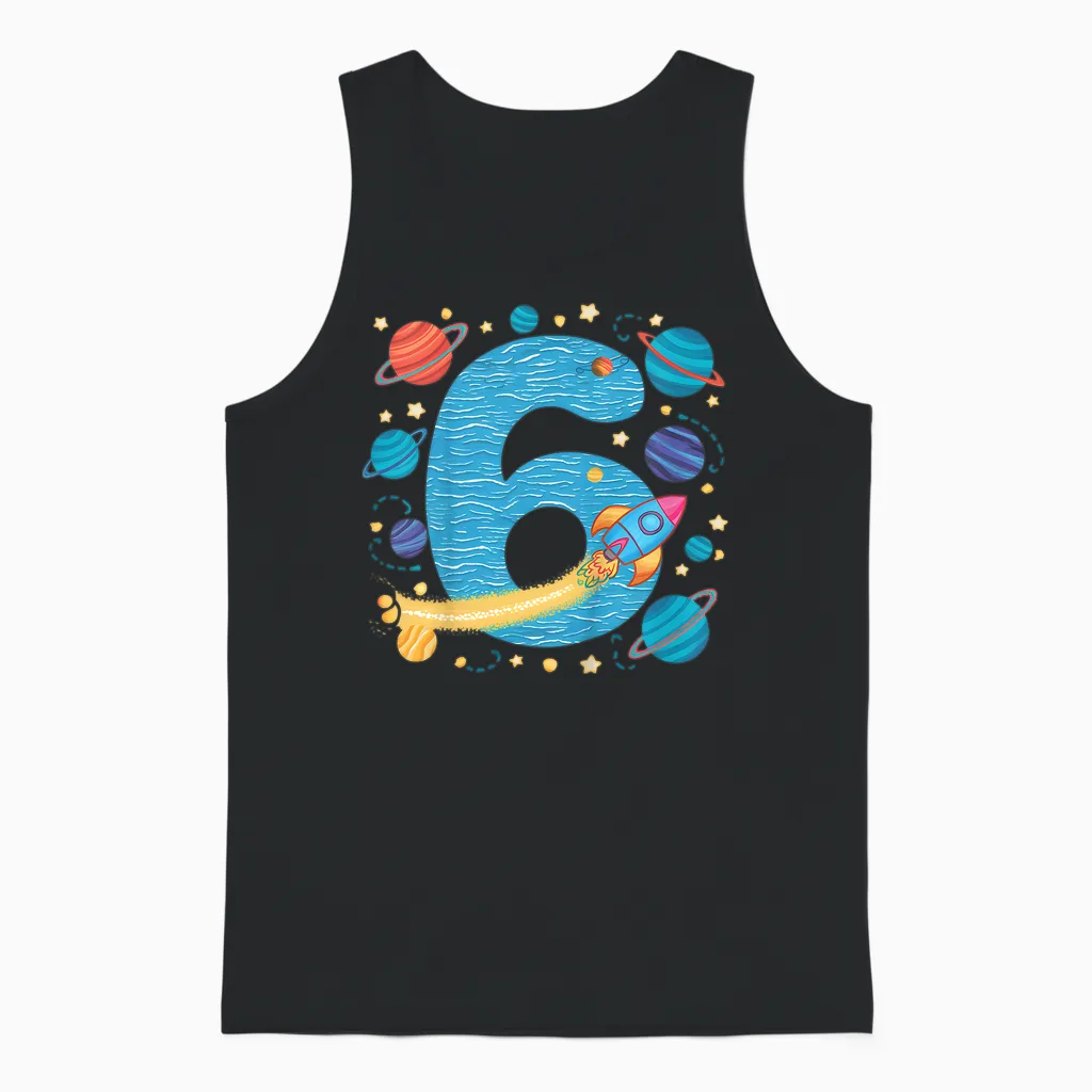 Kinder 6. Geburtstag Jungen 6 Jahre Planeten Weltraum Geburtstags Unisex Tank Top in Black