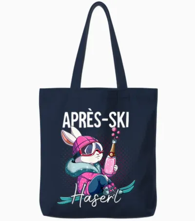 Apres Ski Haserl T-Shirt, Black Tote Bags - Navy