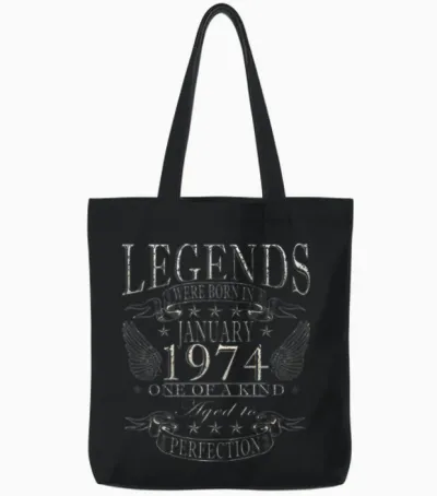 January 1974 Vintage Birthday Present Tote Bags - Black