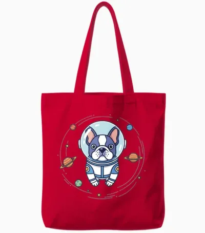 Cosmic Pup in Space Suit Tote Bags - Red