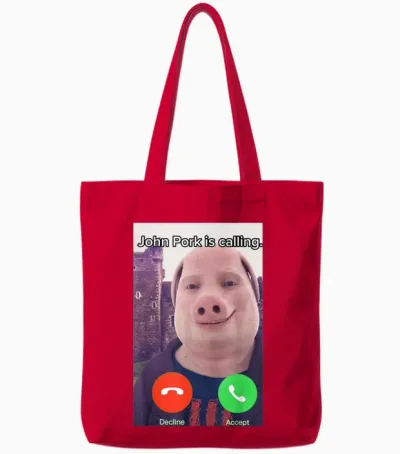 John Pork Is Calling Funny Answer Calls Phone T-Shirt, Black Tote Bags - Red
