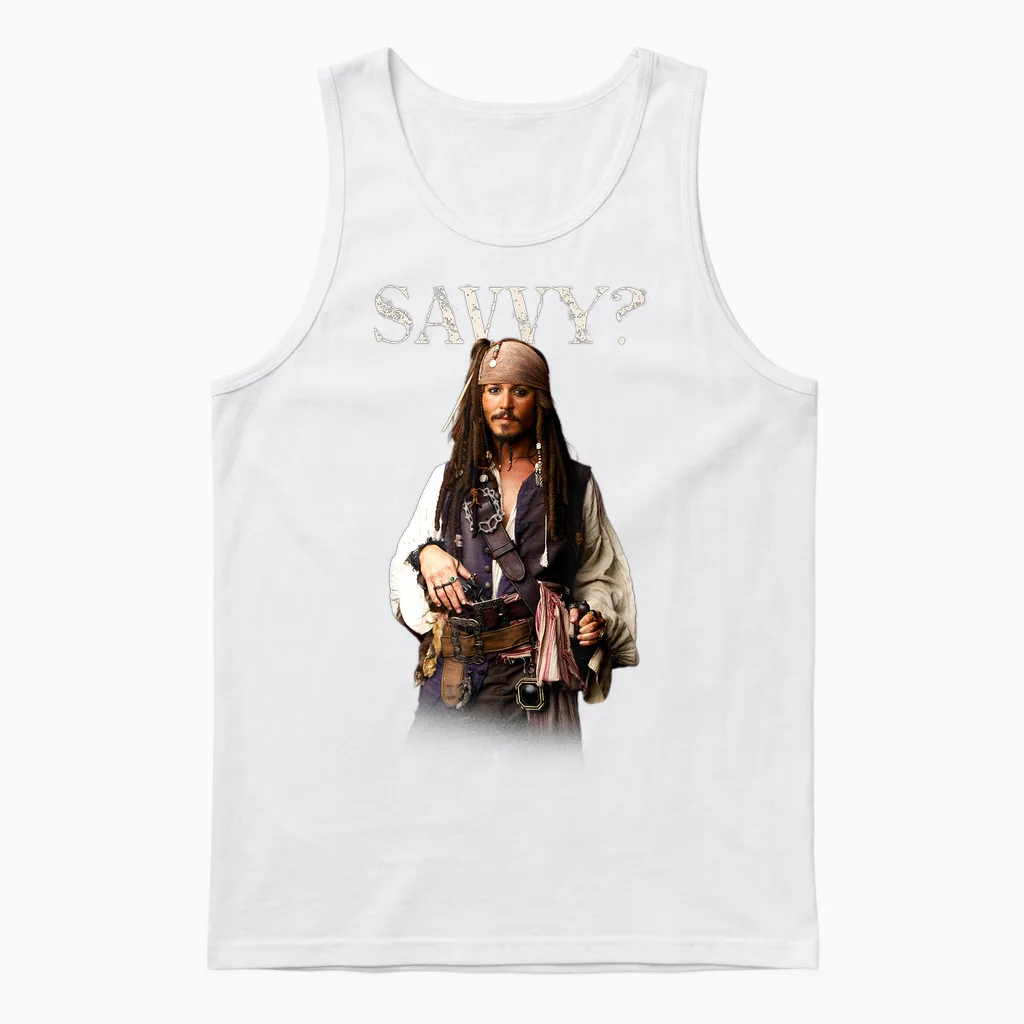 Disney Pirates of the Caribbean Captain Jack Savvy? Unisex Tank Top in White