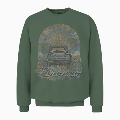 Ford - Bronco a Rare Breed Retro Flowers and Sun Unisex Sweatshirt - Military Green