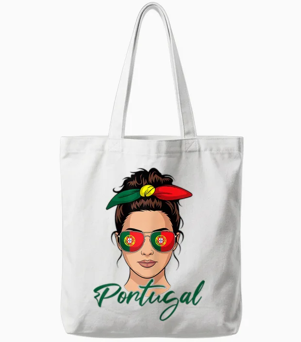 Portuguese Girl Woman Portugal Flag T-Shirt, Black, S Tote Bags in White