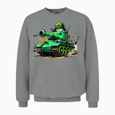 Cartoon Panzer Jungen Armee Panzer Militär Abenteuer Unisex Sweatshirt - Sport Grey