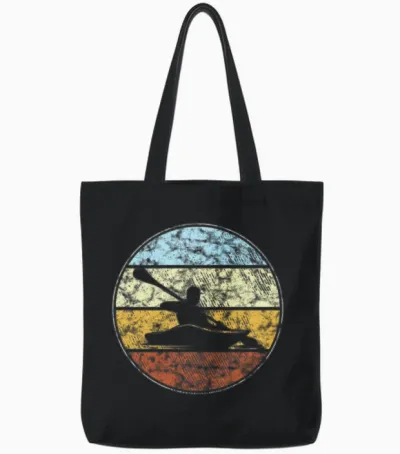 Kayak Retro Tote Bags - Black