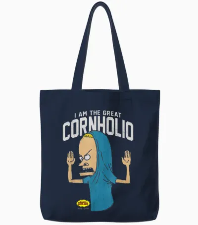 Beavis and Butt-Head I Am the Great Cornholio T-Shirt, Black Tote Bags - Navy