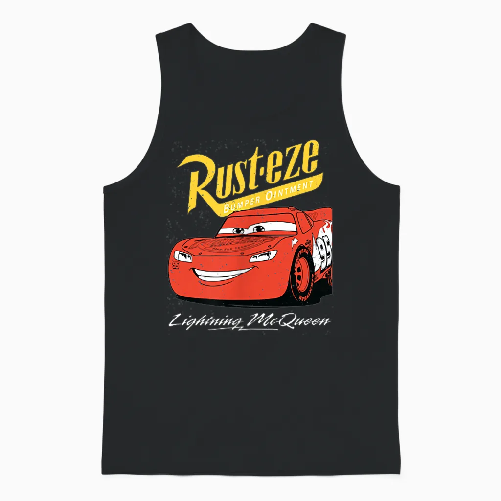Disney Pixar Cars Lightning Mcqueen Vintage Rusteze Unisex Tank Top in Black