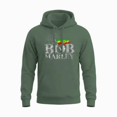 Bob Marley Iconic Music Reggae Old School Style T-Shirt, Blue, S Unisex Hoodie - Military Green