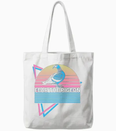 Fear the Pigeon Retro Tote Bags - White