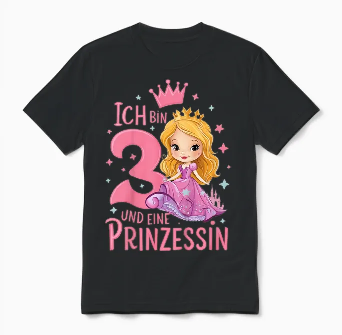 Kinder 3. Geburtstag 3 Jahre Mädchen Ich Bin 3 Und Eine Prinzessin Unisex T-Shirt in Black