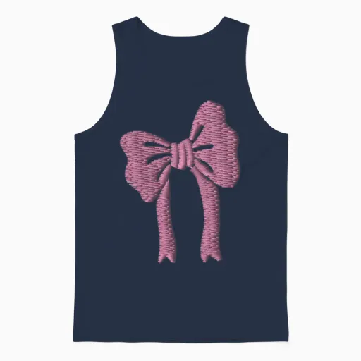 Pink Ribbon Embroidered Awareness Gift Unisex Tank Top in Navy