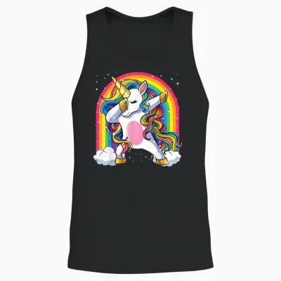 Dabbing Unicorn Rainbow Girls Kids Women Dab Unicorn Unisex Tank Top - Black