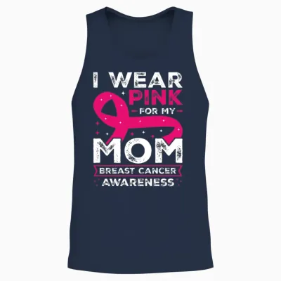 I Wear Pink for My Mom Breast Cancer Awareness Unisex Tank Top - Navy