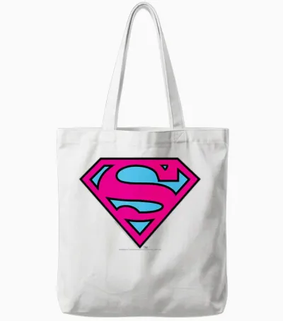 Superman Pink and Blue Logo Tote Bags - White