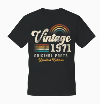 Vintage 1971 Original Parts 54th Anniversary Retro Unisex T-Shirt in Black - 2
