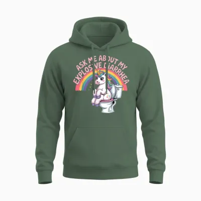 Fragen Sie Mich Nach Meinem Explosiven Durchfall Unisex Hoodie - Military Green