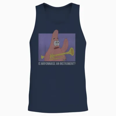 Spongebob Squarepants Patrick Is Mayonnaise an Instrument T-Shirt Small Unisex Tank Top - Navy