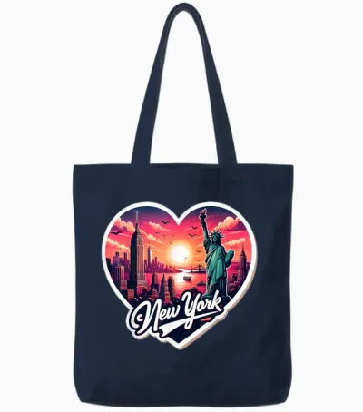 I Love New York Heart Ny City Lover Souvenir Retro Sunset Tote Bags - Navy