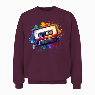 Colorful Retro Music Cassette Unisex Sweatshirt - Maroon
