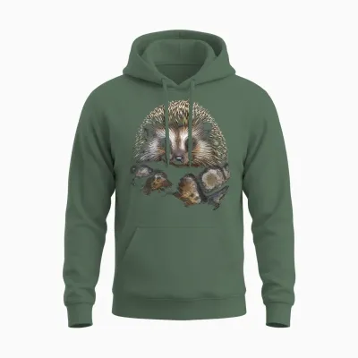 Hedgehog Animal Graphic Art Hedgehog T-Shirt, Black Unisex Hoodie - Military Green