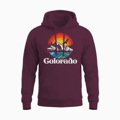 Retro Colorado Mountains Distressed Unisex Hoodie - Maroon