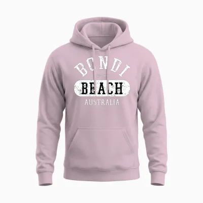 Vintage College Style Bondi Beach Australia Graphi Unisex Hoodie - Light Pink