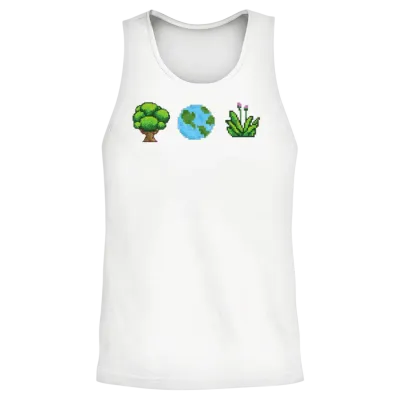 Retro Pixel Earth Design Unisex Tank Top - White