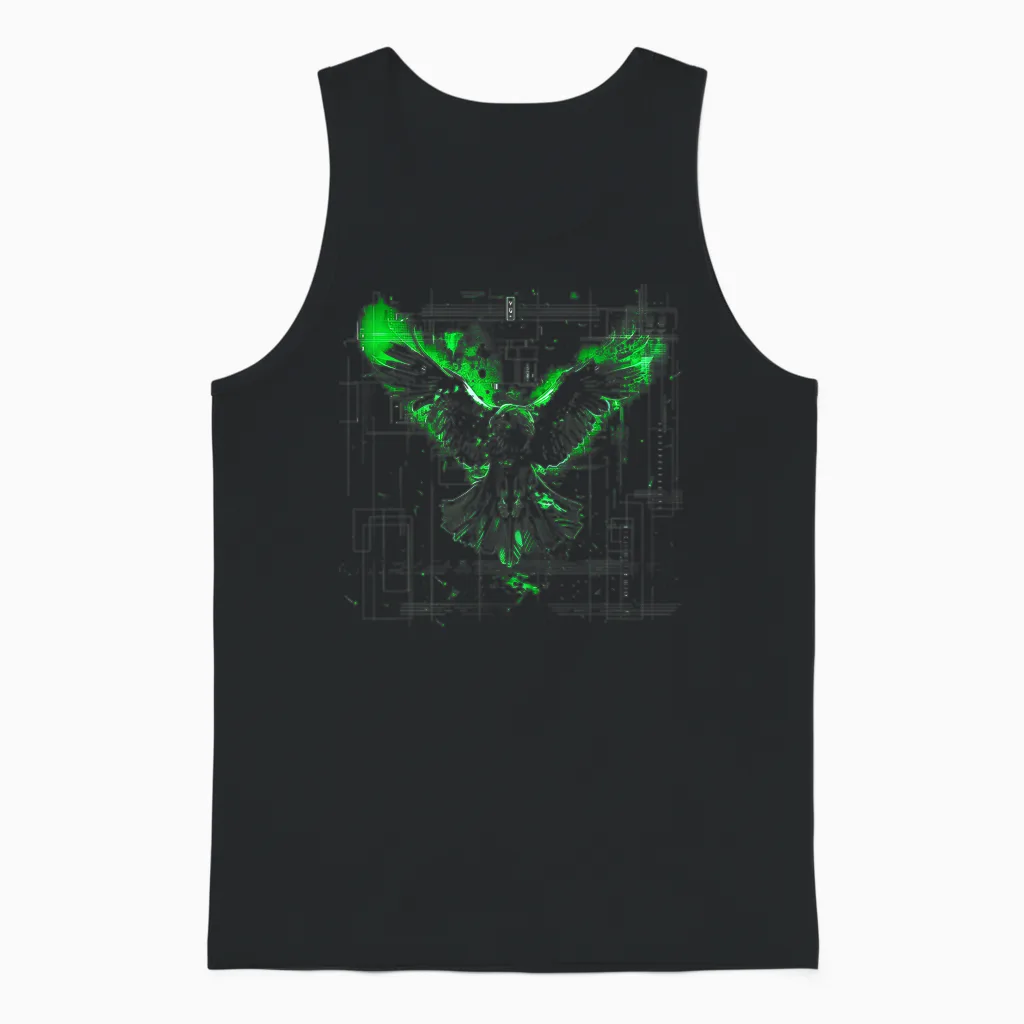 Minimalistische Cyberpunk Fantasy Adler Arkane Grün Japanische Kunst Unisex Tank Top in Black