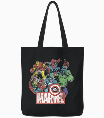 Marvel Avengers Team Retro Comic Vintage Graphic T-Shirt Small Tote Bags - Black