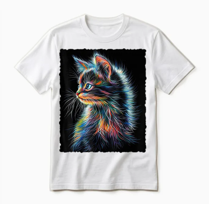 Süße Bunte Baby Katze Fantasy Kunst Unisex T-Shirt in White