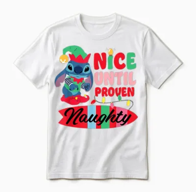 Disney Stitch Christmas Nice Until Proven Naughty Holiday Unisex T-Shirt - White