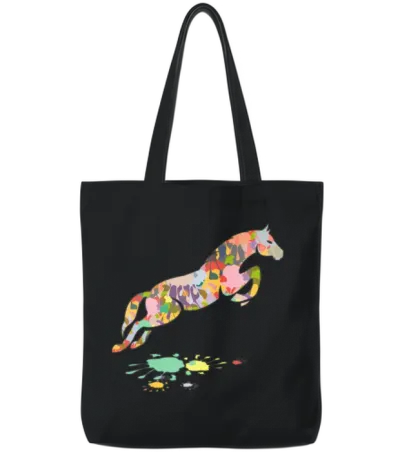 Colorful Horse Jumping Horse Tote Bags - Black