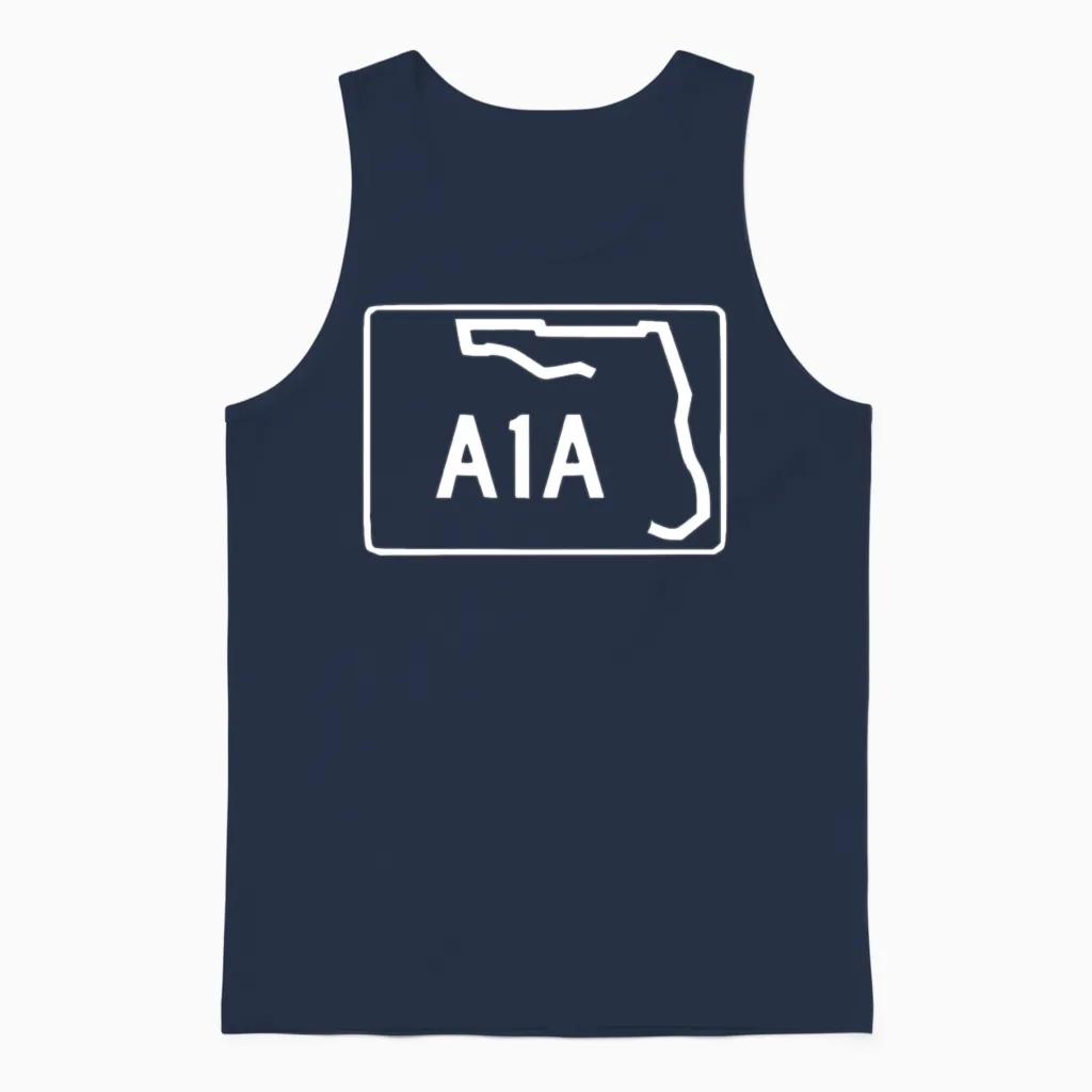 Retro A1a Beachfront Avenue Florida State Unisex Tank Top in Navy