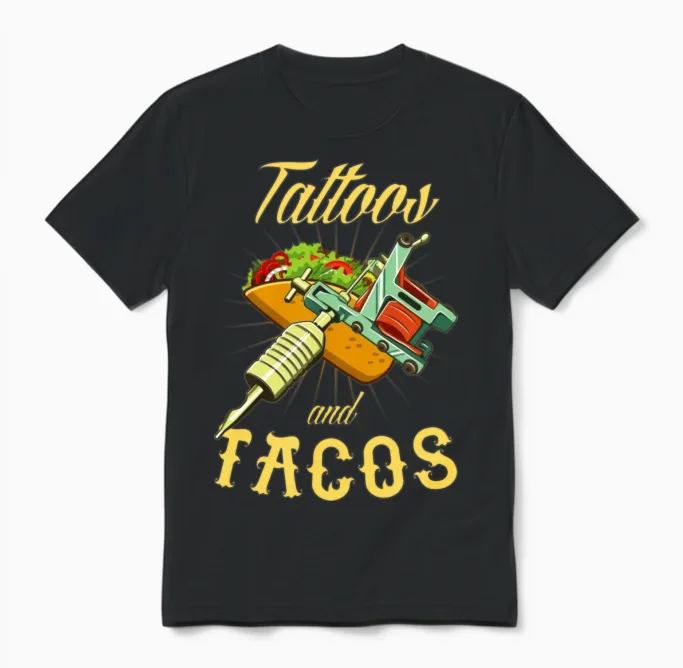 Funny Tacos and Tattoo Unisex T-Shirt in Black