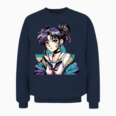 Anime Retro Girl Unisex Sweatshirt - Navy