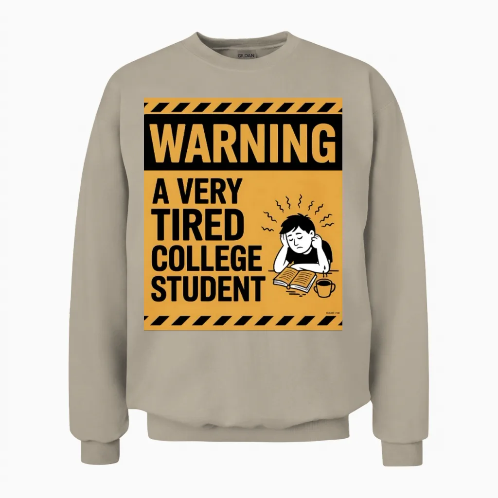Warning a Very Tired College Student Unisex Sweatshirt in Sand
