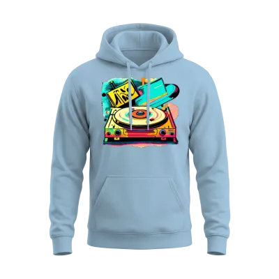 Retro Vinyl Vibes Unisex Hoodie - Light Blue
