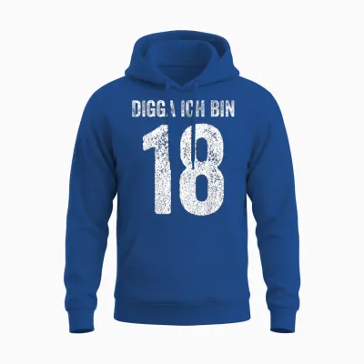 Digga Ich Bin 18 Jahre Alt Birthday 18 18th Birthday T-Shirt, Black Unisex Hoodie - Royal