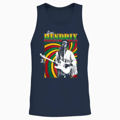 Jimi Hendrix Reggae Swirl on Stage Vintage Band Unisex Tank Top - Navy