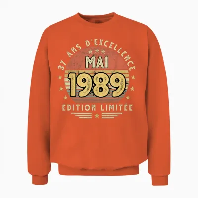 Mai 1989 Cadeau Anniversaire Mai 1989 37 Ans Homme Femme Unisex Sweatshirt - Orange