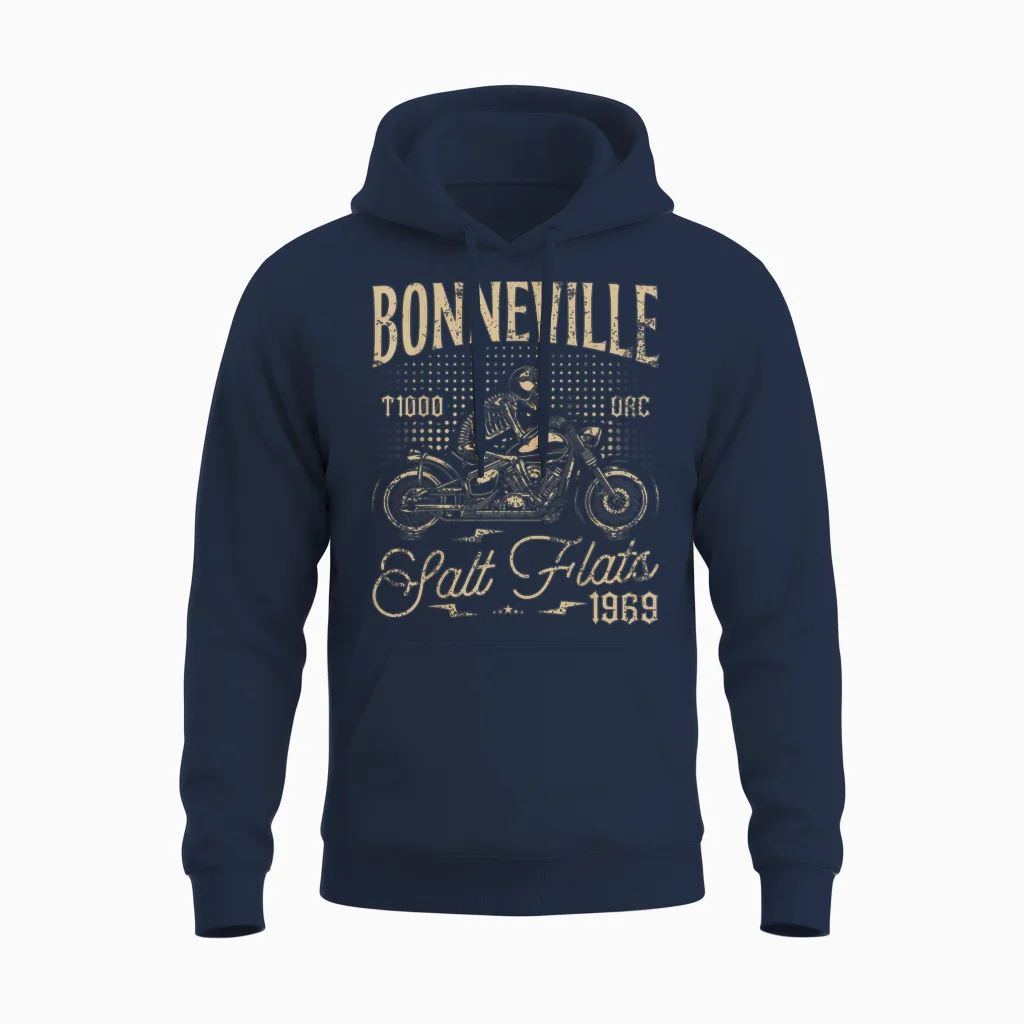 Bonneville Salt Flats Motorradrennen Vintage Biker Unisex Hoodie in Navy
