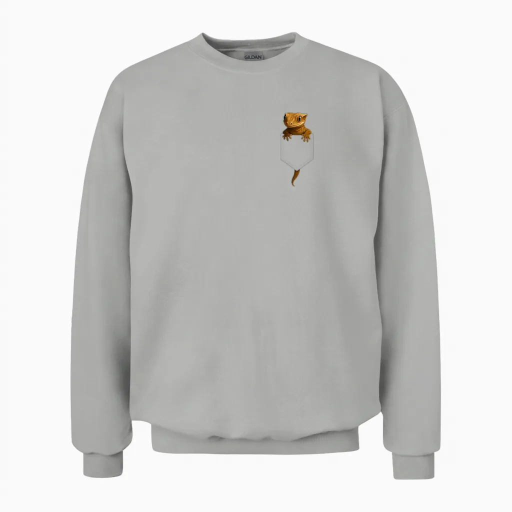 Crested Gecko Pocket Cute Exotic Lizard Reptile Pet Lover Unisex Sweatshirt in Ash