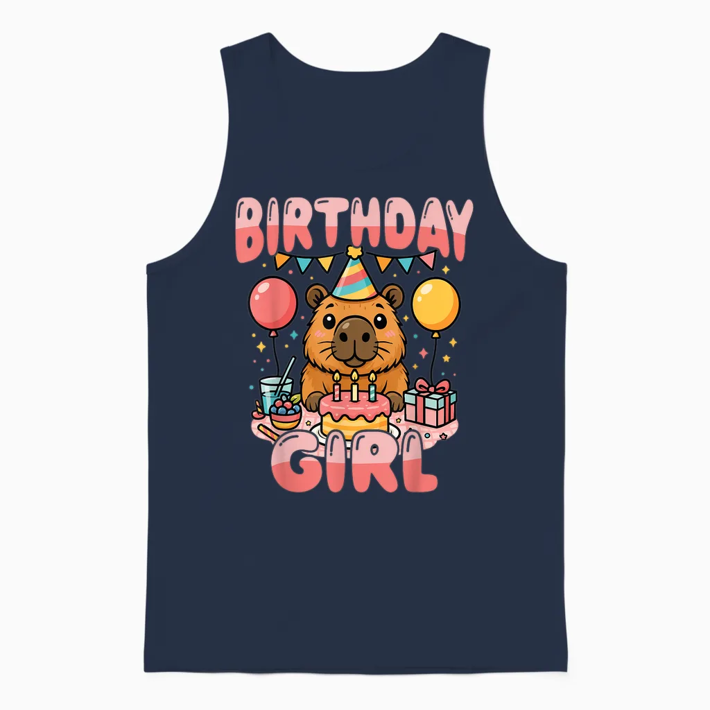 Birthday Girl Capybara Cute Animal Party Unisex Tank Top in Navy