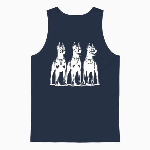 Three Smart, Alert Doberman Dogs Unisex Tank Top in Navy