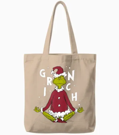 Grinch Meditation Pose T-Shirt, Black, S Tote Bags - Natural