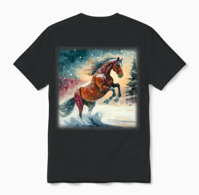 Horse in Snow Lovers Gift Unisex T-Shirt in Black