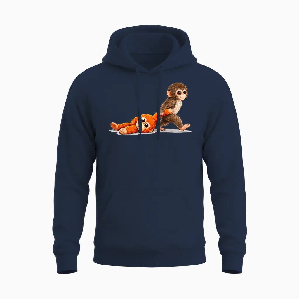Retro Cute Monkey Punch Ultimately I Have to Be Brave Viral Unisex Hoodie in Navy